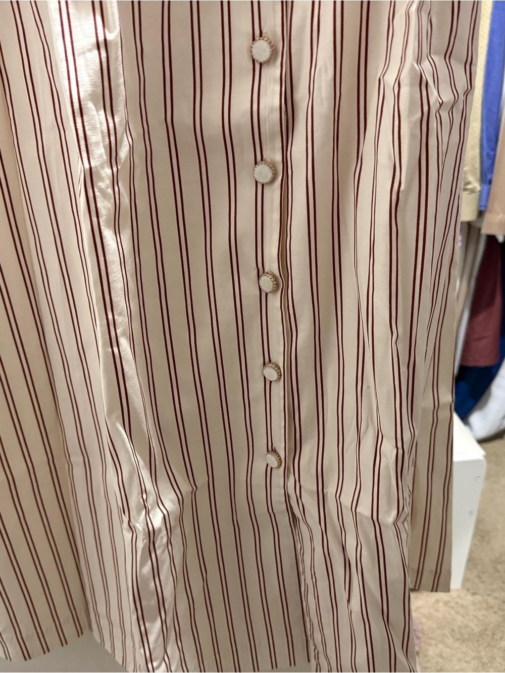 Reformation Beige and White Striped Midi Shirt Dress - Picture 6 of 10